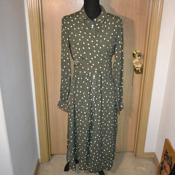 Seraphine Bless Green Polka Dot Maternity & Nursing Shirt Dress Wrap Dress - Picture 2 of 16